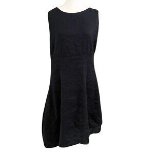 SARAH PACINI BLACK WOOL METALLIC FIBER ASYMMETRICAL SLEEVELESS SHIFT DRESS - M